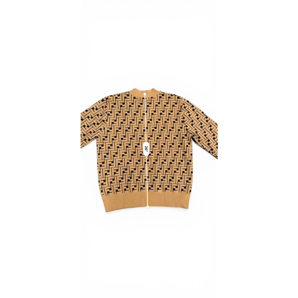 NWT Fendi Women's Zucca FF Logo Sweater Tan/Black Knit Crewneck Sz M Italy Made - Picture 6 of 11